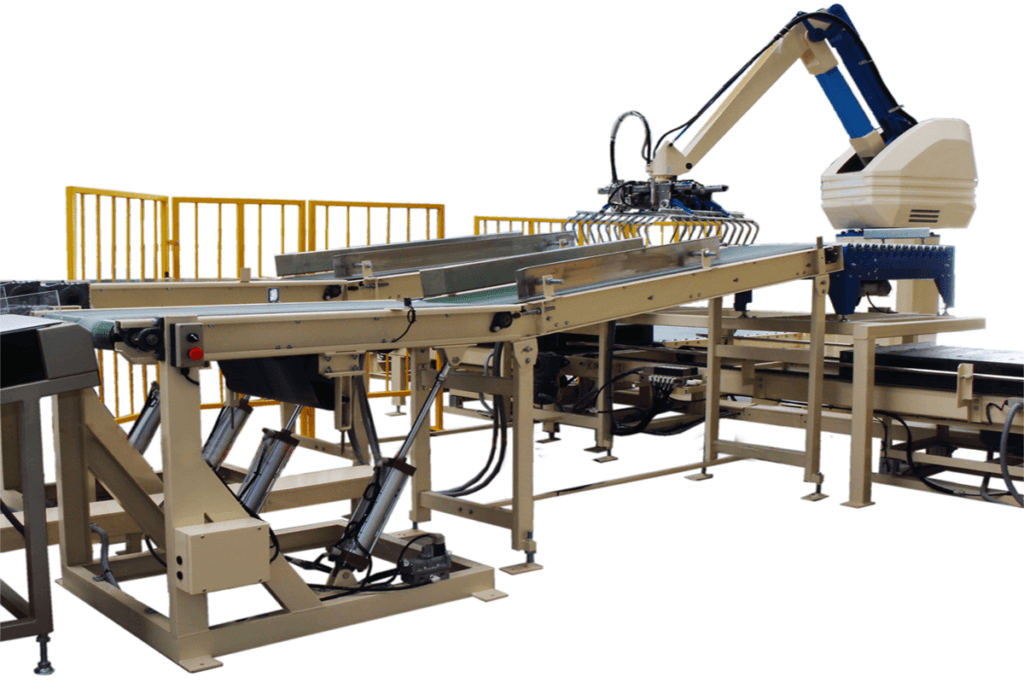 robotic palletizer with infeed conveyor line